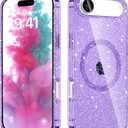 Designed for iPhone Air Case Glitter Magnetic, Compatible with Wireless Charging, Sparkly Anti-Scratch Back Shockproof Slim Thin Phone Cases Cover for Women (Purple)