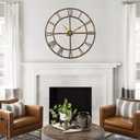 Large Wall Clock for Living Room Decor 40 Inch Knocked-Down (KD) Silent Non-Ticking Modern Farmhouse Wall Clock, Oversized Decorative Metal Roman Numeral Clock, Bronze