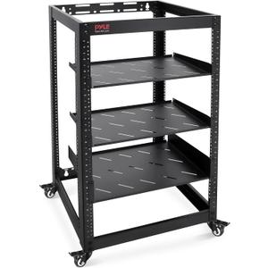 Pyle 20U Open Frame Server Rack - Wall Mount Network Rack for Servers, Networking & AV Gear - Heavy-Duty 19" Equipment, Includes 1U & 2U Vented Shelves for Airflow, Lockable Wheels - 440 lbs Capacity