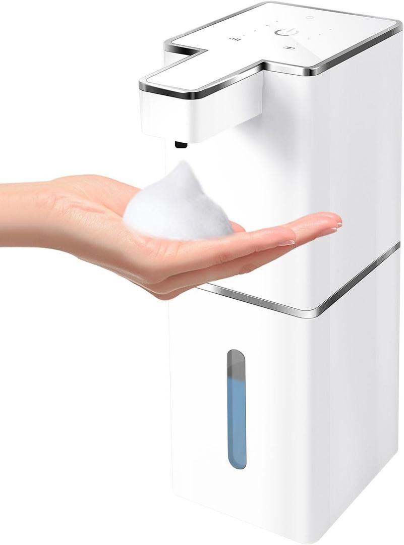 Automatic Foaming Soap Dispenser Touchless 380ml/12.8oz Rechargeable Hand Soap Dispenser Wall Mounted 4 Levels Adjustable Foam Soap Pump for Bathroom Kitchen Dish Soap (White)