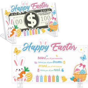 CroBlissful Easter Money Holders for Cash Acrylic Holiday Money Gift Card Holders to Give Moneys Easter Moneys Gift for Kid Children Easters Basket Stuffer, Bunny, Easters Egg(Classic)