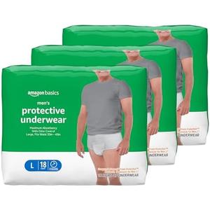 Amazon Basics Incontinence Underwear for Men, Maximum Absorbency, Large, 54 Count (1 Packs of 18)