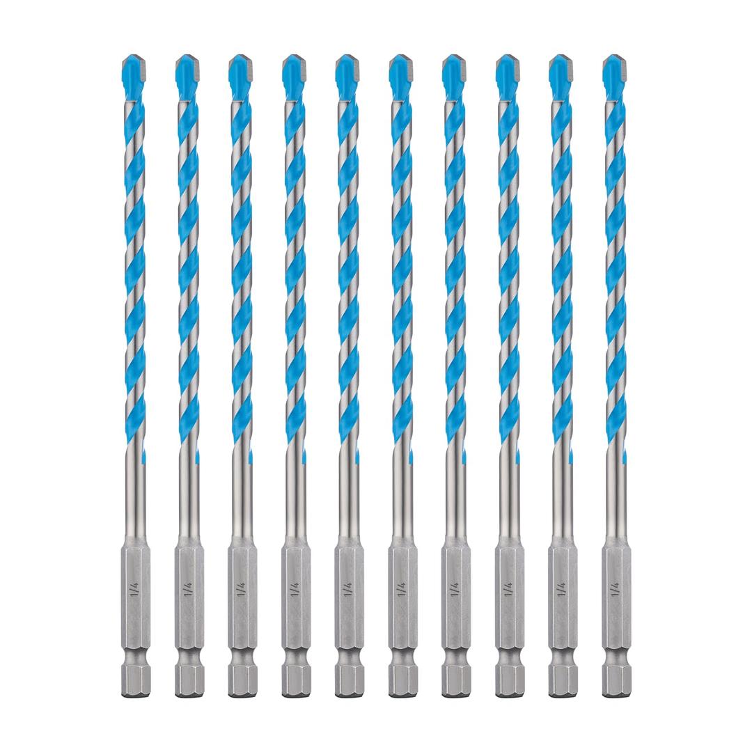 toolant 1/4" Concrete Drill Bit Set & Masonry Drill Bit Set, Shockproof Hex Shank Hammer Drill Bit Set for Glass/Brick/Plastic/Cement/Tile, Industrial Strength Carbide Drill Bit Tip 1/4" Box of 10