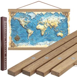 50" Sturdy Magnetic Poster Hanger Frame  Teak Wood Poster Frame, Strong Magnets for Safe Hanging Maps Pictures Print Scroll Wall Art (50 Inch, Natural Wood) (50, Natural Wood)