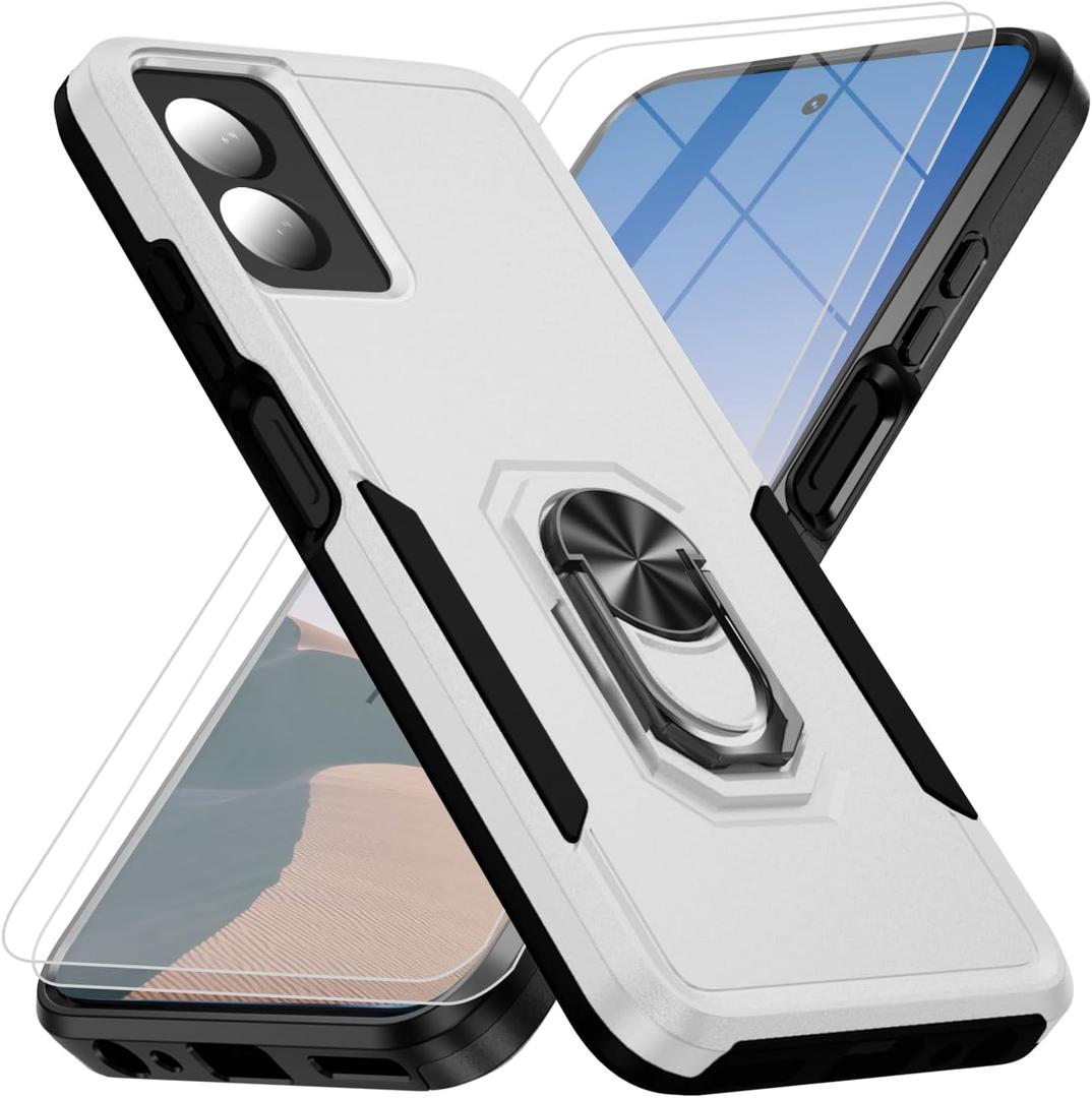 Bonkier for Motorola Moto G Stylus 5G 2024 Case, 15 FT Military Grade Drop Protection with 2X Tempered Glass Screen Protector, Heavy-Duty Shockproof Kickstand Case for Moto G Stylus 5G 2024 White