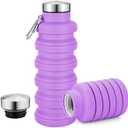 Sitanflex Collapsible Water Bottles 17oz, Portable Leak-Proof Travel Water Bottle, Reusable BPA Free Silicone Foldable Water Bottle with Carabiner for Gym, Traveling, Camping, Hiking, Sports-Purple
