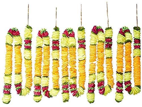 5 Pack Artificial Fancy Orange Fusion Indian Decor Flower Garlands-The Perfect Decoration for Indian Themed Events Weddings House Warmings Mexican Fiestas or Celebration Indoors or Outdoors (Orange)