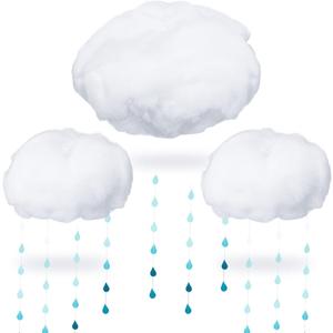 15 Pcs Artificial Cloud Props Raindrop Garland Set 3D Cloud Hanging Decorations 12 Paper Hanging Rain Drops Decor Pieces for Baby Shower Party and Centerpieces Stage Decoration