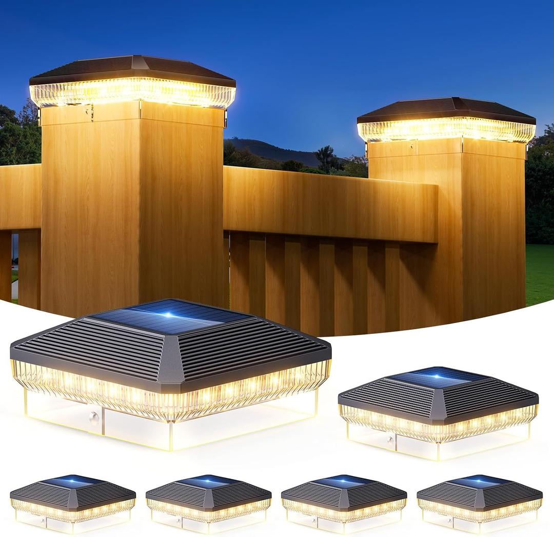 6 Pack Solar Post Cap Lights Outdoor with 3 Modes, 40 LEDs 4x4 Fence Post Solar Lights Outdoor Waterproof, 30 Lumens Fence Deck Post Lights Solar Powered for 4x4 3.5x3.5 Vinyl Wooden Post