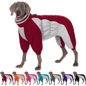 AOFITEE Fullbody Dog Coat Warm Fleece Dog Jacket, Windproof Dogs Winter Coat with Harness Built in, Reflective Turtleneck Dogs Snowsuit Puffer Jacket, Four Legged Pet Snow Suit, Christmas Red XL (Burgundy)