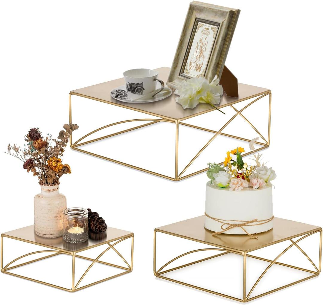 NUPTIO Cake Stand Dessert Display: Gold Cupcake Stands Set of 3 Metal Food Risers for Buffet Table Pedestal Serving Tray for Wedding Anniversary Reception Ceremony Modern Plant Stand 8 10 12 Inch