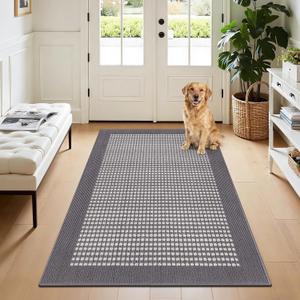 Ileading Indoor Door Mat 3x5ft Absorbent Dog Mats for Muddy Paws,Machine Washable Small Living Room Area Rug with Non-Slip Rubber Backing Low-Profile Inside Carpet for Hallway,Kitchen