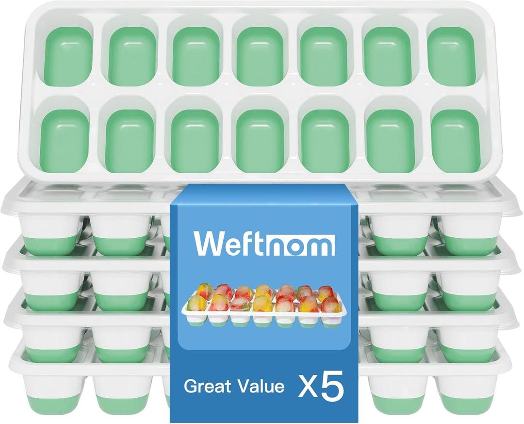 Ice Cube Trays with Lids for Freezer, 5 Pack Silicone Set, 70 Cubes