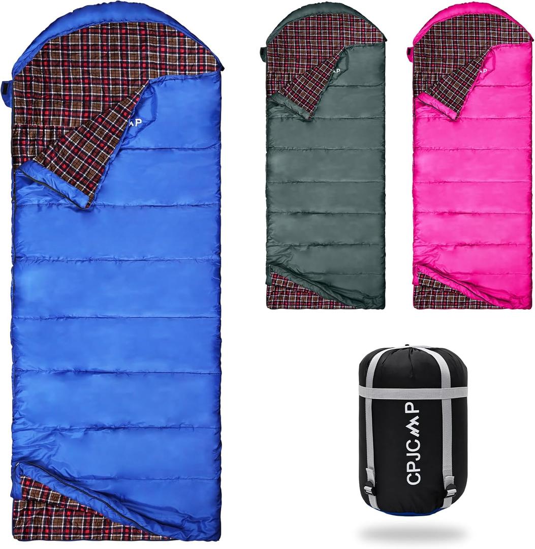 0 Degree Sleeping Bag for Cold Weather,100% Cotton Flannel XXL for Adults Big and Tall Cold Weather Winter Zero Degree Camping,Free Compression Sack (Blue)