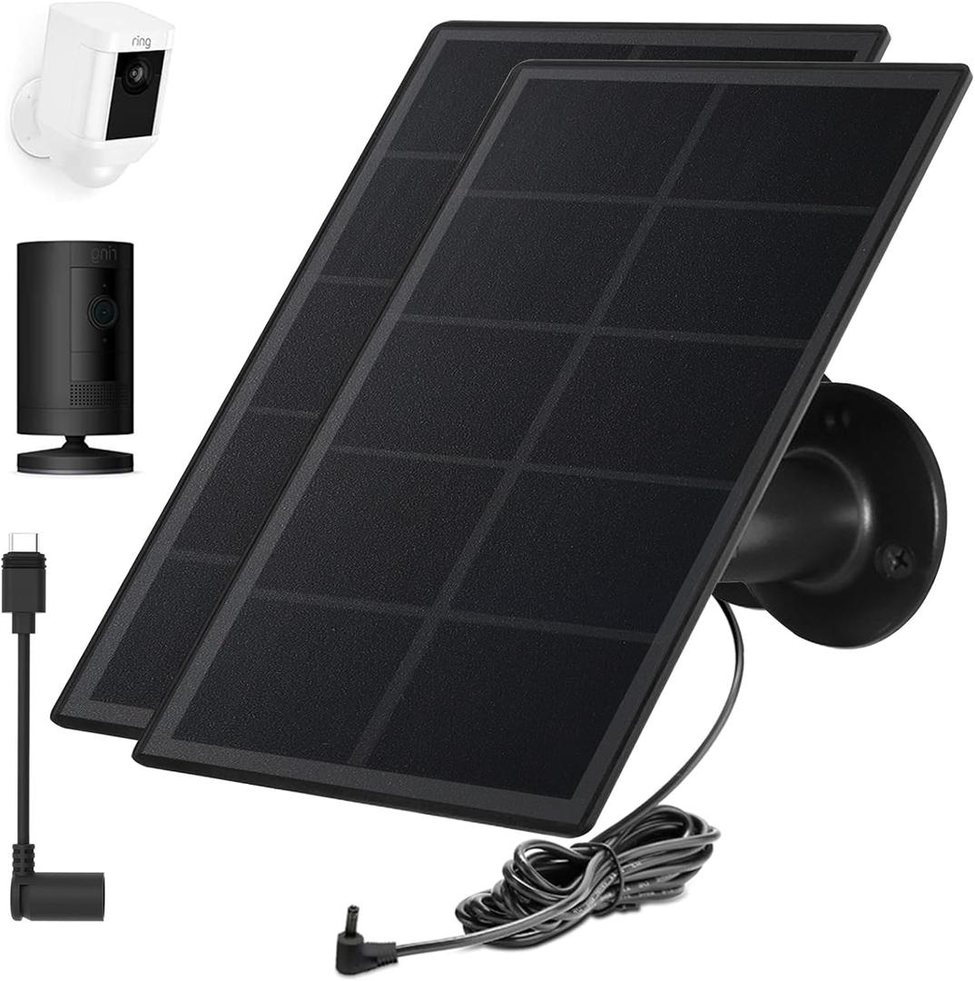 Ring Camera Solar Panel Charger, Compatible with Stick Up Cam Battery, Ring Spotlight Plus/Pro, Waterproof 4w6v (Black 2Pack)