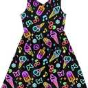 Enlifety 5T 6T Girls Neon Dress for Glow Party Sleeveless Ice Cream Summer Dresses Bowknot Strap Twirl Sundress (Neon Ice Cream)