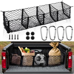 Grocery Net for Truck Bed  Heavy Duty 4-Pocket Cargo Net for Pickup Truck, Elastic Stretchable Truck Bed Storage Net Prevents Groceries from Sliding, Universal Fit for SUV F-150 Tacoma Silverado RAM (1pcs of 59)