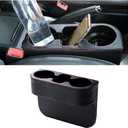 AICEL Car Cup Holder with Phone Holder, Side Pocket Console Leather Cover, Auto Front Seat Gap Interior Drink Organizer, Multifunction Accessories Storage Coin Drinks Key Wallet Sunglasses (Black)