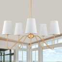 Brass Gold Chandeliers for Dining Room, 5-Light Modern Pendant Light Fixture Over Table with White Shade Farmhouse Lighting Fixtures for Living Room Bedroom Hallway Height Adjustable