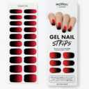 MOYOU LONDON Semi Cured Gel Nail Strips - 20 Pcs. Waterproof Gel Nail Wraps, Cures in Sunlight or UV/LED Lamp, Lasts Up to 2+ Weeks, Stretchable, Easy to Apply & Remove, Vegan & Cruelty-Free Black/Red Gradient/ Glossy Pack of 3