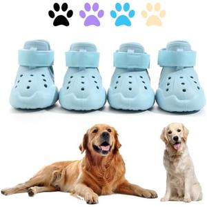 DOGOYS Dog Shoes, Dog Sandals for Hot Pavement, Non-Slip Waterproof Dog Booties for Winter Snowy Day and Summer, Adjustable Straps Easy-Clean Beach Outdoor Pet Boots Rugged Sole - 4Pcs Blue, Size 5:（2.36''x1.89'')(L*W)