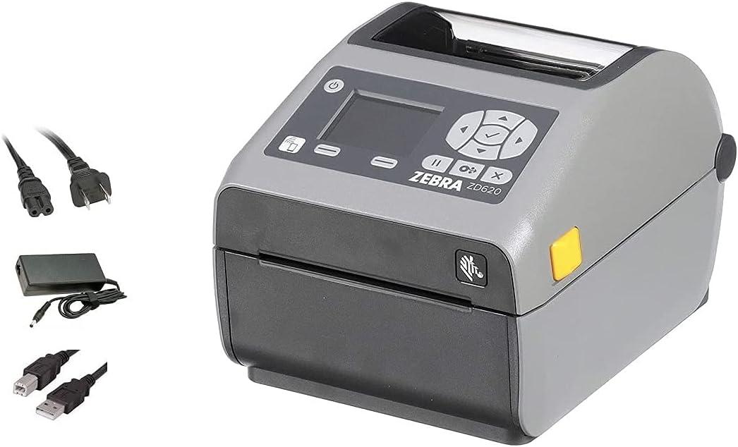 ZTech Zebra ZD620 Barcode and Shipping Label Printer, Direct Thermal, USB Ethernet WiFi - Bluetooth Interfaces, 4 Inch, Power Supply Included 