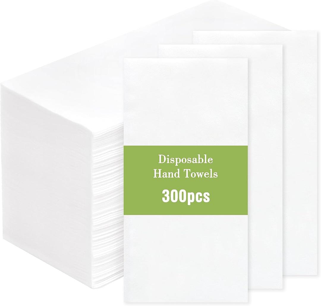 Moretoes 300 Pack Disposable Paper Hand Towels for Bathroom, Linen-Feel 12" x 17" Single-Use Bathroom Napkins for Guests, Disposable Cloth-Like Hand Tissue Paper (White)