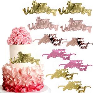 Valentine's Day Cake Toppers Gold Heart Acrylic Mirror side cake decoration, Dessert Decoration for Valentine's Anniversary Engagement Party Cake Decor Supplies 10pcs