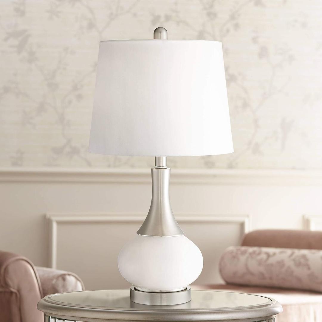Serrena 23" High Table Lamp Silver White Glass Night Light Nightlight