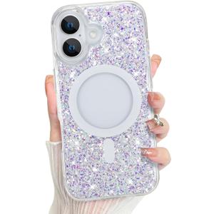 Bonoma for iPhone 17 Case 2025 Sparkly Glitter Bling Back, Magnetic Support for MagSafe Shockproof, Crystal and Clear High-Duty Protection for Girls Women -Glitter Crystal
