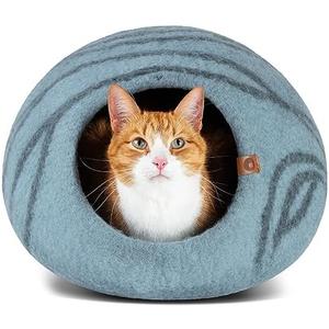 MEOWFIA Cat Cave  Premium Felt Cat Bed for Indoor Cats, Handmade 100% Merino Wool (Aquamarine, Large)