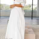 Zebaexf Women Summer Half Sleeve Backless Long White Dresses A Line Flowy Ruffled Vintage Elegant Maternity Dress (White)