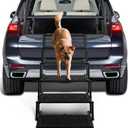 Extra Wide Dog Stairs for Car - Foldable Dog Ramps for Large Dogs with Non Slip Surface, Portable Dog Steps for Cars and SUV, Truck, Support Up to 250 Lbs (Black)