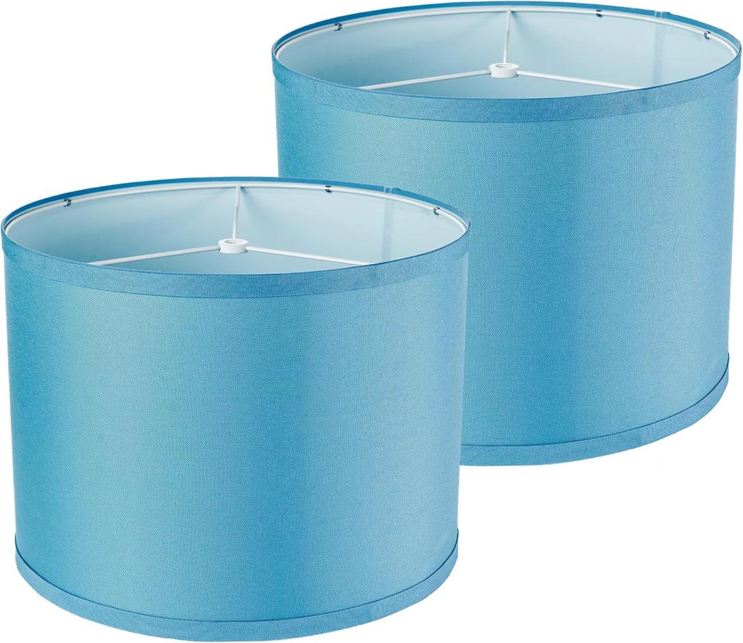 lampshades Set of 2, Drum Lamp Shades Set of 2, Lamp Shades for Table Lamps Easy Assembly Required Lamps Shades Natural Linen Fabric (Blue, 13"x13"x10")