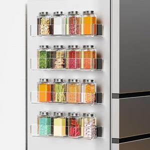 Lumanman 4 Pack Acrylic Spice Racks for Refrigerator and Oven, Magnetic Fridge Organizers and Storage, Clear