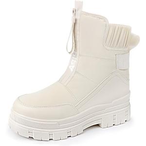 Winter Boots for Women Waterproof, Snow Boots for Women, Womens Mid Calf Low Heel Zip Up Anti-Slip Warm Booties Comfortable for Outdoor Walking Hiking (7, White)