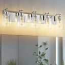 5 Light Bathroom Vanity Light, Brushed Nickel Vanity Lights for Morden Bathroom Lighting Fixtures Over Mirror Wall Light Fixtures with Clear Glass Shade ZCVL01BN-5