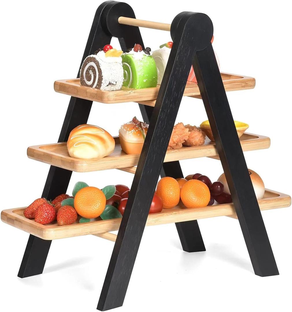 Natural Wood Split Tier Decorative Tray, Beautifully Designed Wooden Cake Stand 3 Tier Serving Tray, Perfect for Tea Parties, Parties, Birthdays and Weddings, LPT16