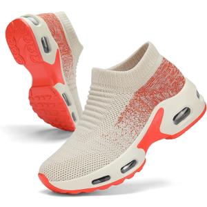 MRIP Women Walking Shoes Mesh Sneakers for Shoes for Slip on Sock Sneakers Women Nurse Loafers Light Weight Air Cushion Running Work Shoes (7.5, Beige Blend)