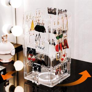 360 Rotating Jewelry Organizer Stand with 5 Layers,Acrylic Earring Holder Organizer Stand,212 Holes and 212 Grooves for Studs,Dangly Earrings,Chains,Bracelets,Necklace