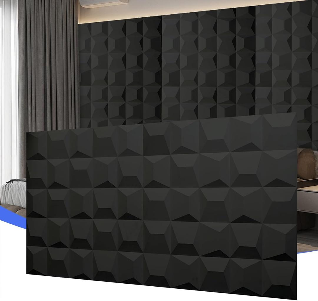 SERABETTO 3D Wall Panels,4-Pack PU Wall Panels, 23.6"*47.2" Wall Texture Panels, Wall Accents, Wall Panel for Accent Wall Decor, Sophisticated & Stylish 3D Wall DecorBlack