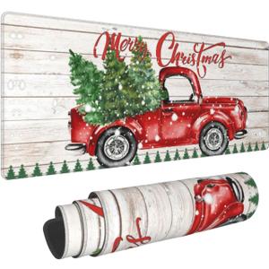 Farm Rustic Vintage Retro Old Merry Christmas Red Truck Gaming Keyboard Mouse Pad Mousepad Desk Mat Huge Extended XL Rubber Sole for Home Office 31.5"X 11.8" (One Size, Black10)