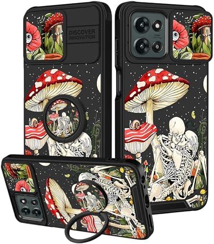 Funermei for Moto G 5G 2026/G Play 2026,for Moto G 5G 2025 Case - Women Girl Cute Phone Cover Mushroom Skeleton Unique with Camera Cover and Ring Stand Funda for Motorola G 2025/G 2026/G Play 2026
