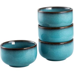 Henten Home Ceramic Salad Bowl Set, 15 OZ Cereal Bowls Set of 4, Porcelain Rice Bowls for Kitchen, Reactive Glaze Serving Soup Bowls for Snack, Pasta, Microwave Safe (Aqua)