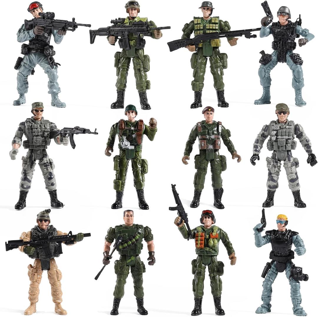 Mr.River US Army Men and SWAT Team Toy Soldiers Action Figures with Military Weapons Accessories for Kids Boys Girls,12Pcs