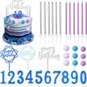 Yerliker 34 Pcs Happy Birthday Cake Toppers Decorations Birthday Candles DIY Cake Decor for Men Women Wedding Anniversary(Blue Purple)
