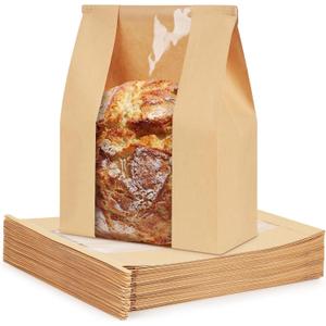 100 Pack Paper Bread Bags for Sourdough, Large Bread Bags with Tabs for Homemade Bread Round Sourdough Loaf Bags for Gifting (8.3x3.513 Inches) | Grease Resistant, Resealable