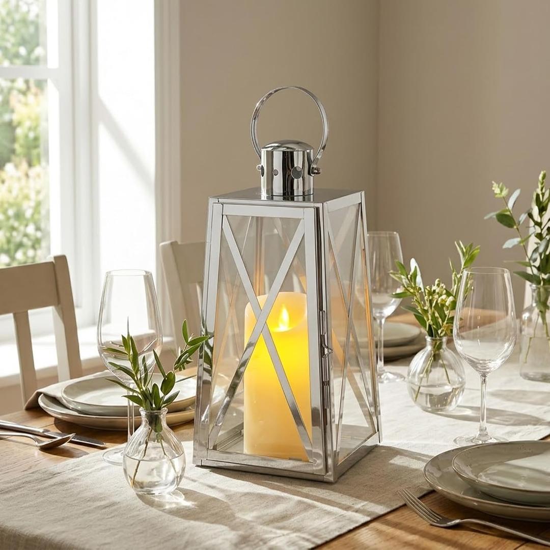 TRIROCKS STAINLESS STEEL DECORATIVE LANTERN 12" H