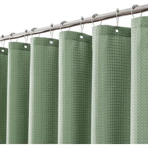 meioro Sage Green Shower Curtain, Waffle Weave 256GSM Heavy Duty Textured Fabric Shower Curtains for Bathroom Hotel Spa, Luxury Weighted Polyester Cloth Bath Curtain Set with 12 Hooks, 72Wx78H