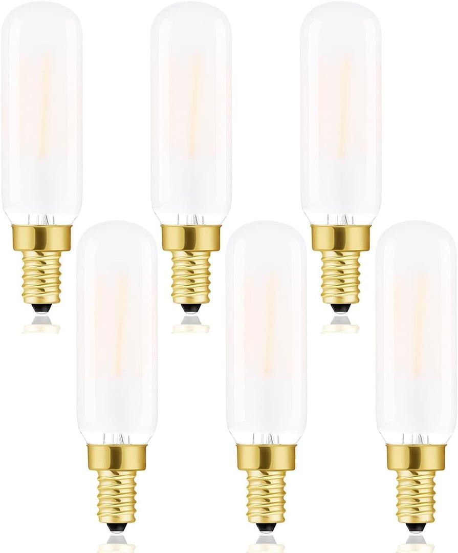 T6 Led Bulb, T6.5 Dimmable E12 Edison Light Bulbs Soft White 3000K, Frosted Glass,250lm, 25W Candelabra Incandescent Bulbs Equivalent Vintage LED Filament Candle Bulb with Decorative, 6Pack.
